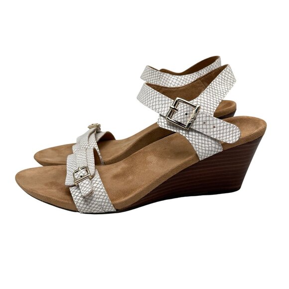 Vionic Sandals Womens 10 White Synthetic Wedge Buckle Heel Adjustable Straps - Picture 1 of 12